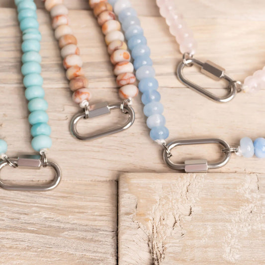 Chunky Glass Bead Carabiner Necklace